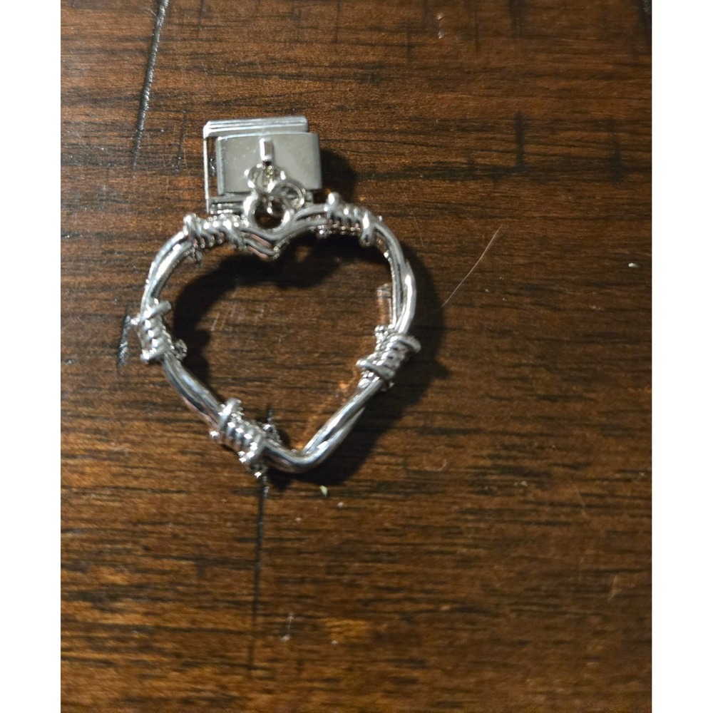 Silver Barbed Wire Heart Dangle Italian Charm Stainless Steel Modular Link